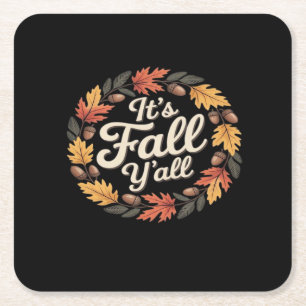 It’s Fall Y’all Halloween Bats Pumpkin Trendy Square Paper Coaster