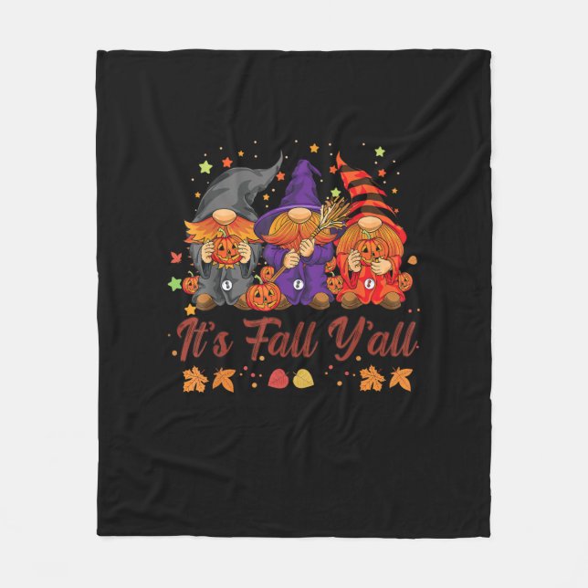 It’s Fall Y’all Halloween Gnomes Pumpkin Autumn Fa Fleece Blanket (Front)