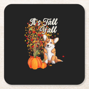 It’s Fall Y’all Leaf Tree Hello Autumn Vintage Square Paper Coaster