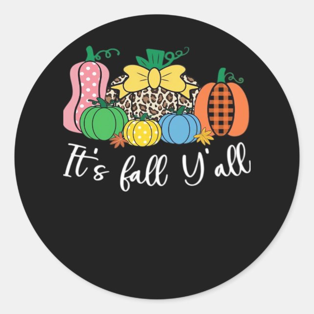 It’s Fall Y’all Leopard Pattern Pumpkin Classic Round Sticker (Front)