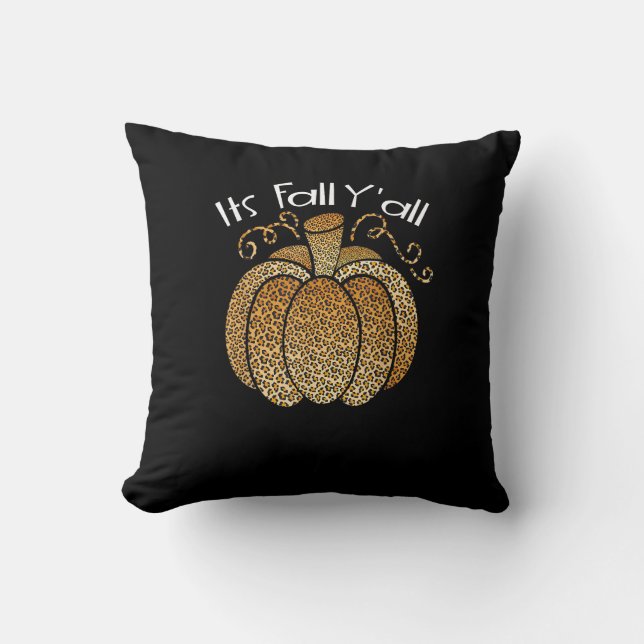 It’s Fall Y’all Leopard Print Pumpkin Rustic Happy Cushion (Front)