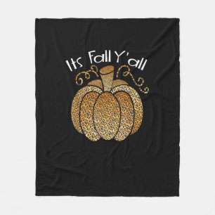 It’s Fall Y’all Leopard Print Pumpkin Rustic Happy Fleece Blanket