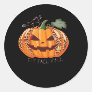 It’s Fall Y’all Leopard Pumpkin Happy Halloween Ne Classic Round Sticker