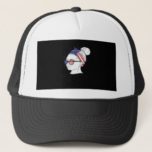 It’s Fall Y’all Messy Bun Women USA Flag Trucker Hat