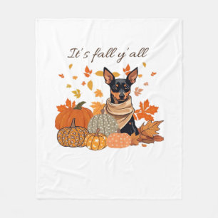 It’s Fall Y’all - Miniature Pinscher With Pumpkins Fleece Blanket