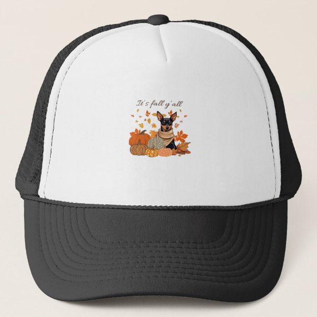 It’s Fall Y’all - Miniature Pinscher With Pumpkins Trucker Hat (Front)