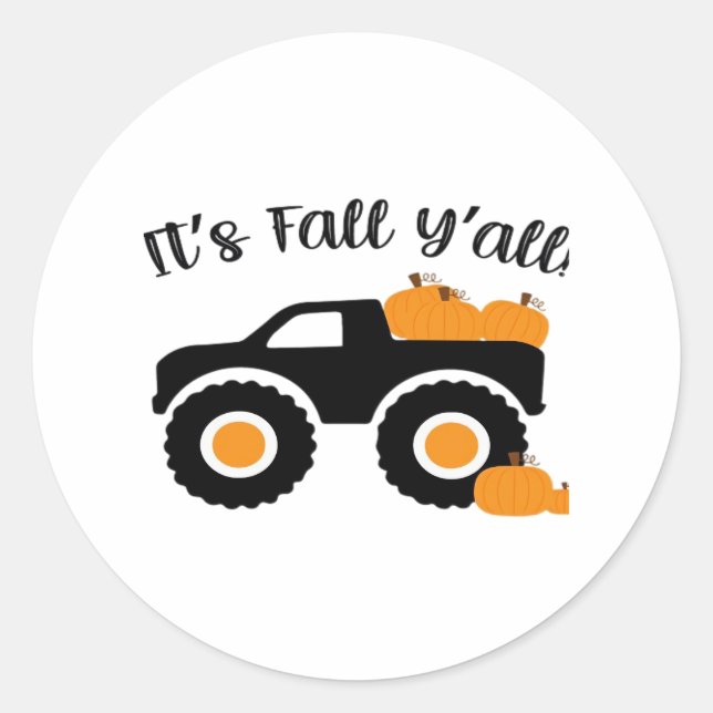 It’s Fall Y’all Monster With Pumpkins Graphic Desi Classic Round Sticker (Front)