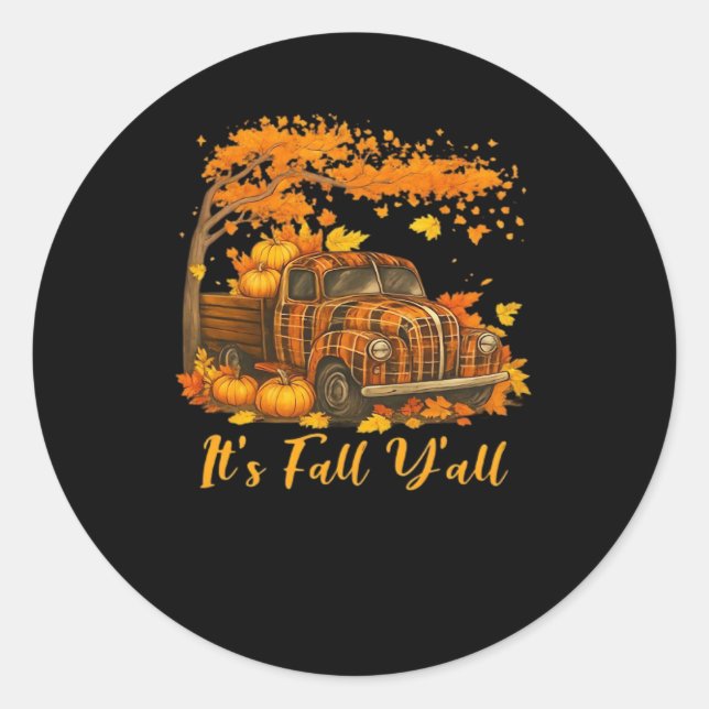 It’s Fall Y’all Pumpkin Autumn Tree Hello Fall Cre Classic Round Sticker (Front)