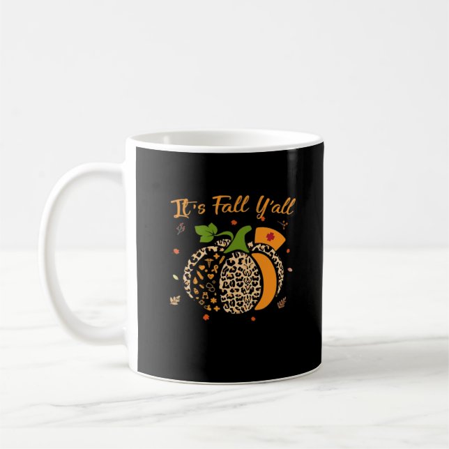 It’s Fall Y’all Pumpkin Leopard Nurse Halloween  Coffee Mug (Left)