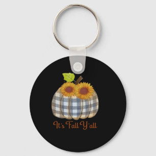 It’s Fall Y’all Pumpkin Plaid Design Halloween Fun Key Ring