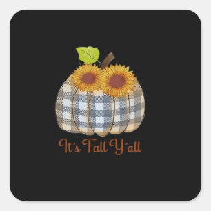 It’s Fall Y’all Pumpkin Plaid Design Halloween Fun Square Sticker