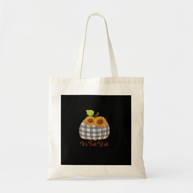 It’s Fall Y’all Pumpkin Plaid Design Halloween Fun Tote Bag (Front)
