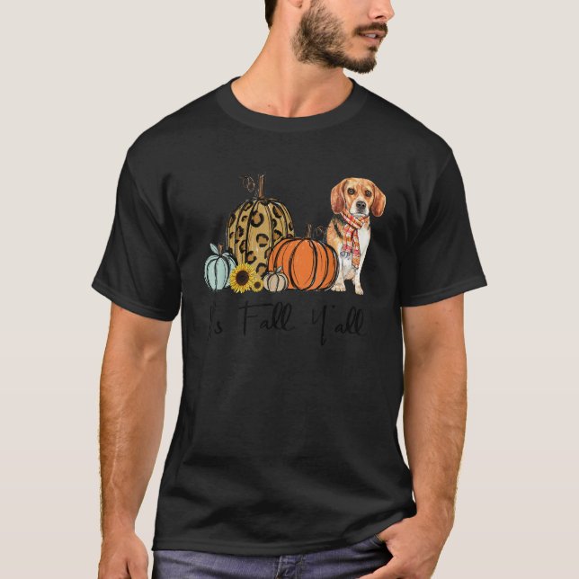 It s Fall Y all Yellow Beagle Dog Leopard Pumpkin  T-Shirt (Front)