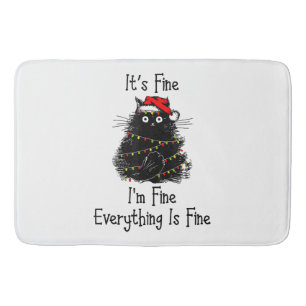 It’s Fine Everything is Fine Christmas Light Black Bath Mat