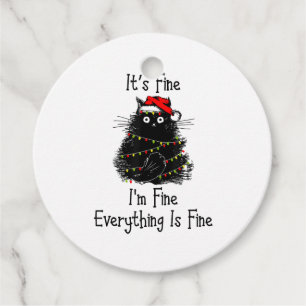 It’s Fine Everything is Fine Christmas Light Black Favour Tags