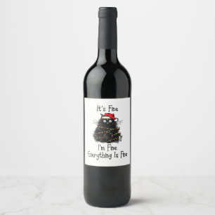 It’s Fine Everything is Fine Christmas Light Black Wine Label