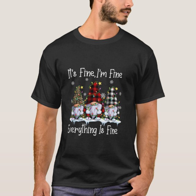 It s Fine I m Fine Leopard Buffalo Plaid Gnome Lig T-Shirt (Front)