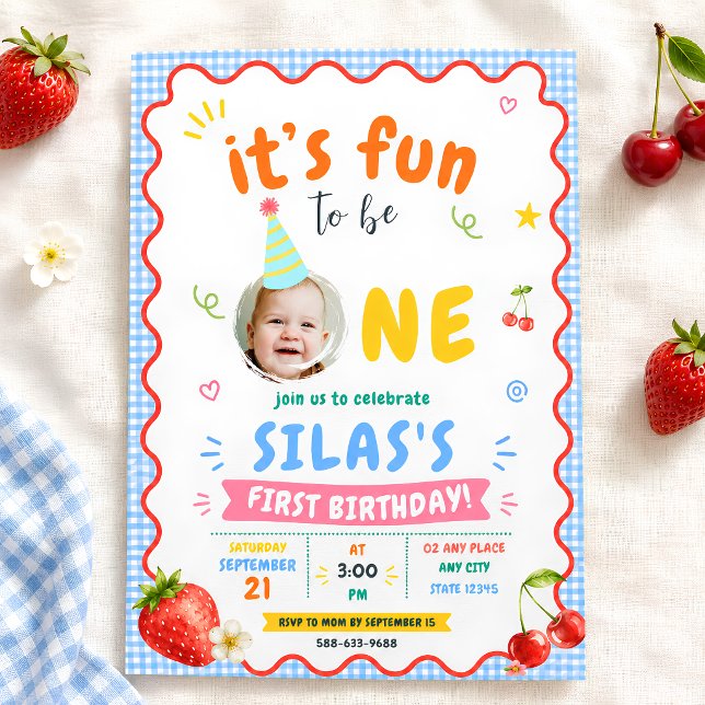 It’s Fun to Be One Strawberry Cherry First HBD Invitation (Creator Uploaded)