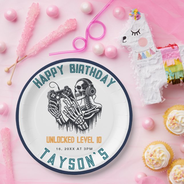 It’s Game On Skull  – Video Game Birthday Paper Plate (Party)