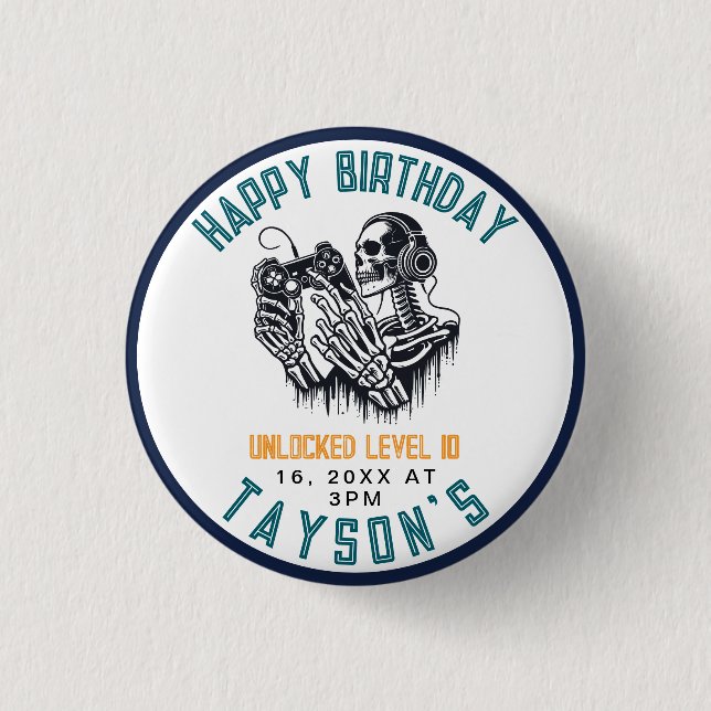 It’s Game On Skull  – Video Game Birthday party 3 Cm Round Badge (Front)