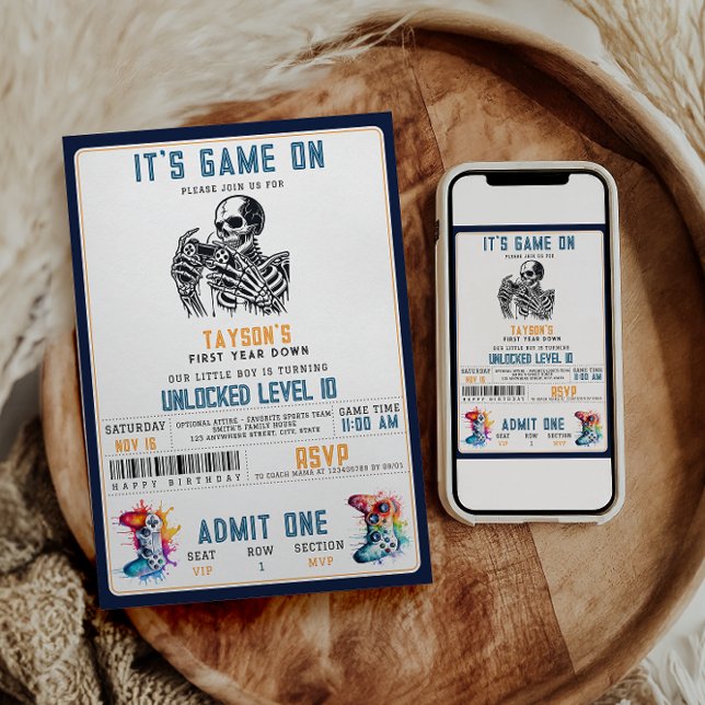 It’s Game On Skull – Video Game Birthday party Invitation (Creator Uploaded)