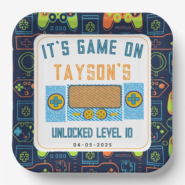 It’s Game On – Video Game Birthday party Paper Plate (Front)
