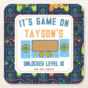 It’s Game On – Video Game Birthday party Square Paper Coaster