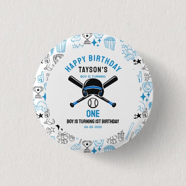 It’s Game Time Baseball 1st Birthday – Fun Kids  3 Cm Round Badge (Front)