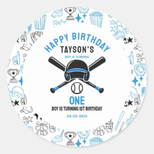 It’s Game Time Baseball 1st Birthday – Fun Kids Classic Round Sticker