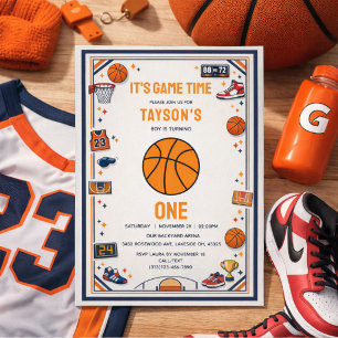 It’s Game Time Basketball 1st Birthday Rookie Year Invitation