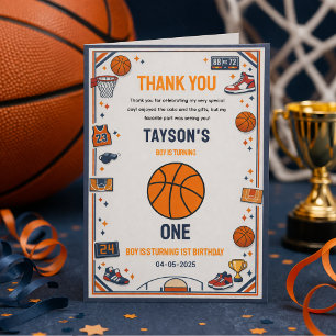 It’s Game Time Basketball 1st Birthday Rookie Year Thank You Card