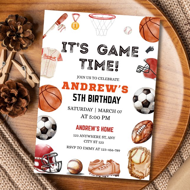 It’s Game Time Birthday Basketball Football Sports Invitation (Creator Uploaded)