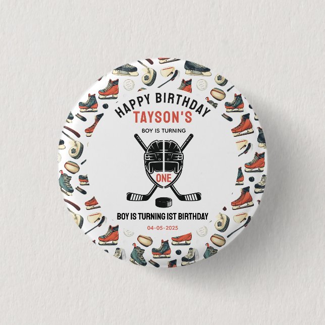 It’s Game Time Hockey 1st Birthday Party 3 Cm Round Badge (Front)