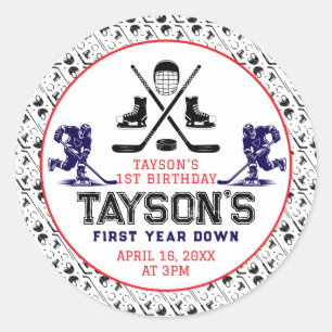  It’s Game Time Hockey 1st Birthday Party Classic Round Sticker