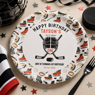 It’s Game Time Hockey 1st Birthday Party Paper Plate