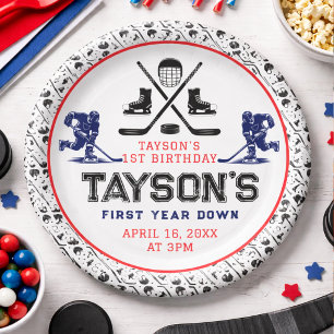 It’s Game Time Hockey 1st Birthday Party Paper Plate