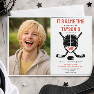 It’s Game Time Hockey 1st Birthday Party photo Invitation