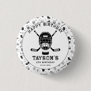 It’s Game Time Hockey 5th Birthday Party 3 Cm Round Badge