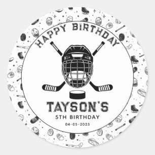 It’s Game Time Hockey 5th Birthday Party  Classic Round Sticker