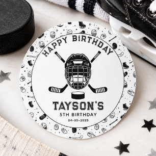 It’s Game Time Hockey 5th Birthday Party Classic Round Sticker