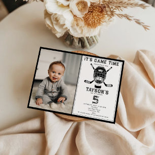 It’s Game Time Hockey 5th Birthday Party photo Invitation