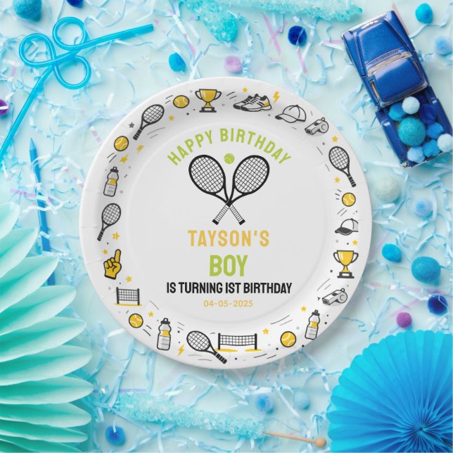 It’s Game Time Tennis 1st Birthday – Fun Kids  Paper Plate (Party)