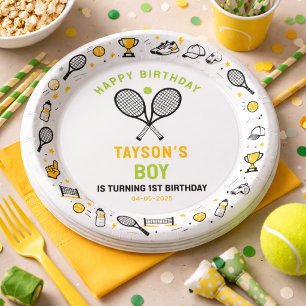 It’s Game Time Tennis 1st Birthday – Fun Kids  Paper Plate