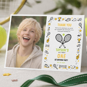 It’s Game Time Tennis 1st Birthday – Fun Kids Thank You Card