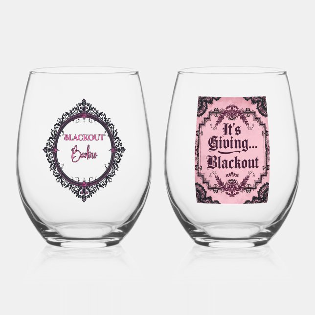 It’s Giving Blackout – Dark Gothic Stemless Wine Glass (Front)