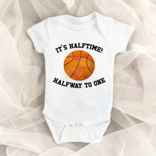 It 's Halftime! Basketball Sports Half Birthday Baby Bodysuit