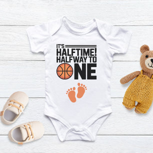 It 's Halftime! Basketball Sports Half Birthday  Baby Bodysuit