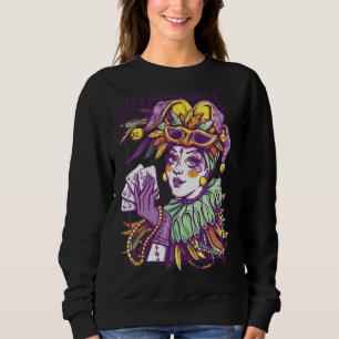 It S Mardi Gras Woman Jester Hat Parade Beads Masq Sweatshirt