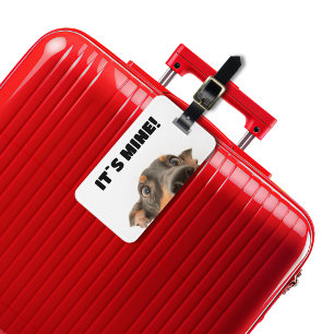 It`s mine! Dog peeking photo Luggage Tag