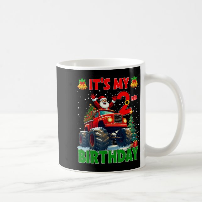 It’s My 2nd Birthday Xmas Santa Monster Truck Chri Coffee Mug (Right)